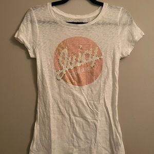 Juicy Couture white fitted t-shirt with pink/gold juic couture logo, size small